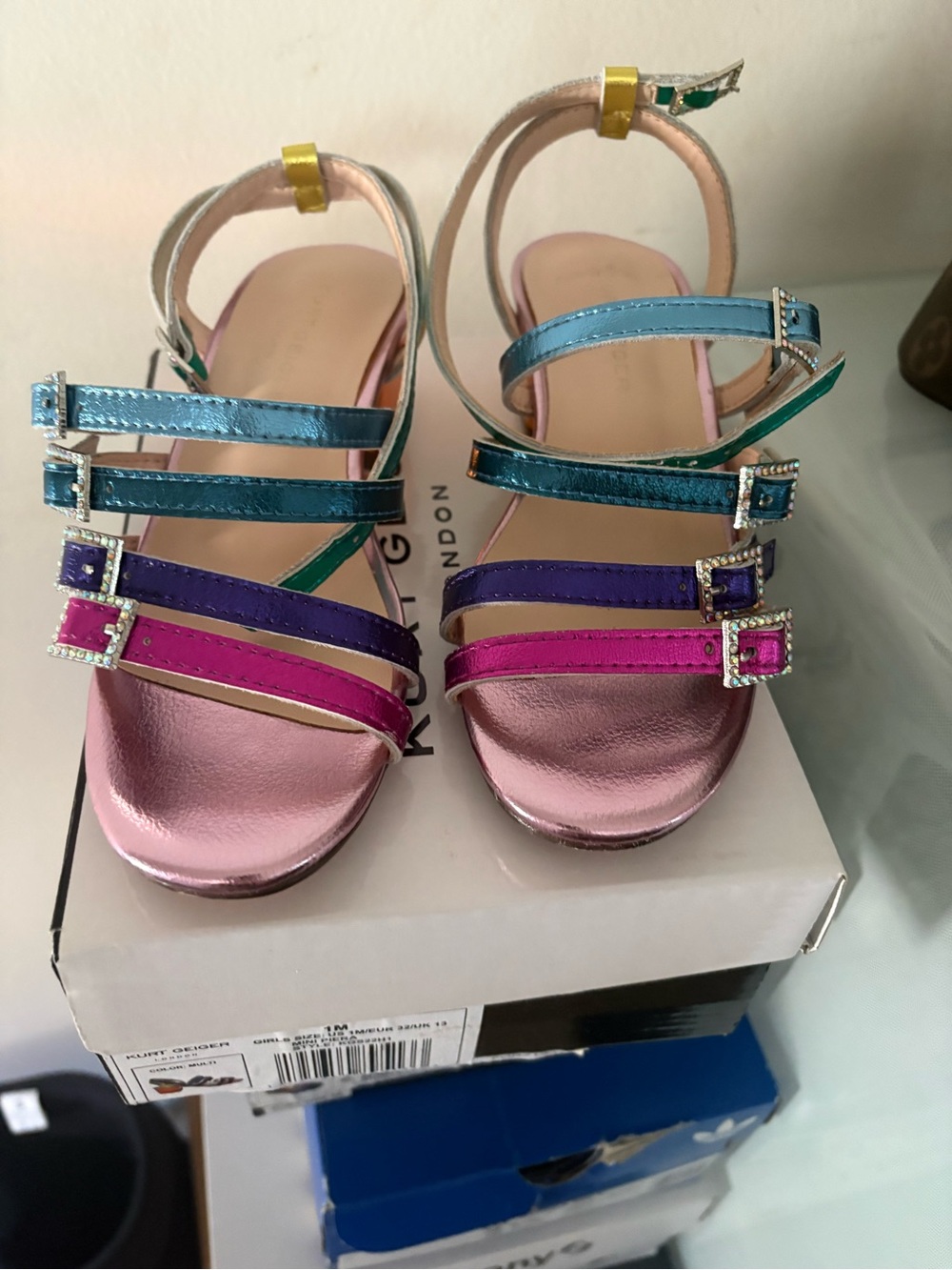 Multicolor Metallic Strappy Women's Sandals - Pink, Blue, Purple